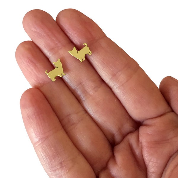 Yorkie oorknopjes, verguld hondenras sieraden cadeau (Line)
