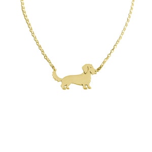 Wire Haired Dachshund Necklace - 14K Gold Plated Silver Sausage Dog Pendant, Doxie Lover ILINE