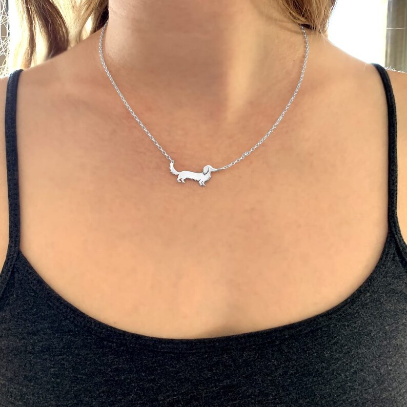 LONG HAIRED Silver Dachshund Jewelry Set Dachshund Long Haired Earrings /& Pendant Necklace Set Dachshund Gift for Dachshund Lovers