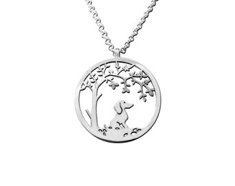 Dachshund Memorial Necklace, Sterling Silver Dog Loss Gift, Tree of Life (1 Dog)