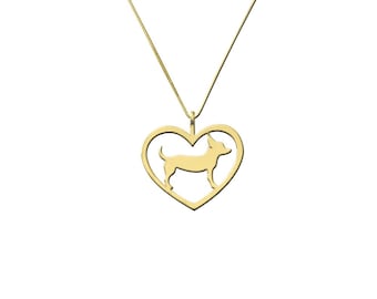 Chihuahua Necklace - 14K Gold Plated Silver Chihuahua Pendant, Dog Charm, Dog Jewelry, Chihuahua Gift for Chihuahua Lovers |HEART