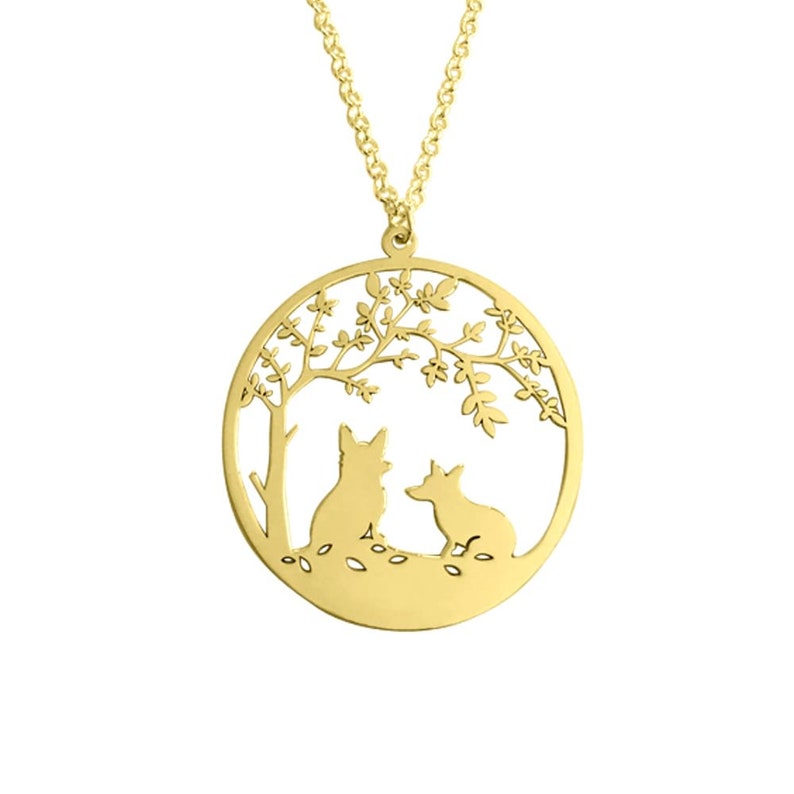 Corgi Necklace Corgi Gift for Corgi Lovers |TREE OF LIFE Silver 14K Gold Plated Corgi Tree of Life Pendant Dog Jewelry Dog Charm