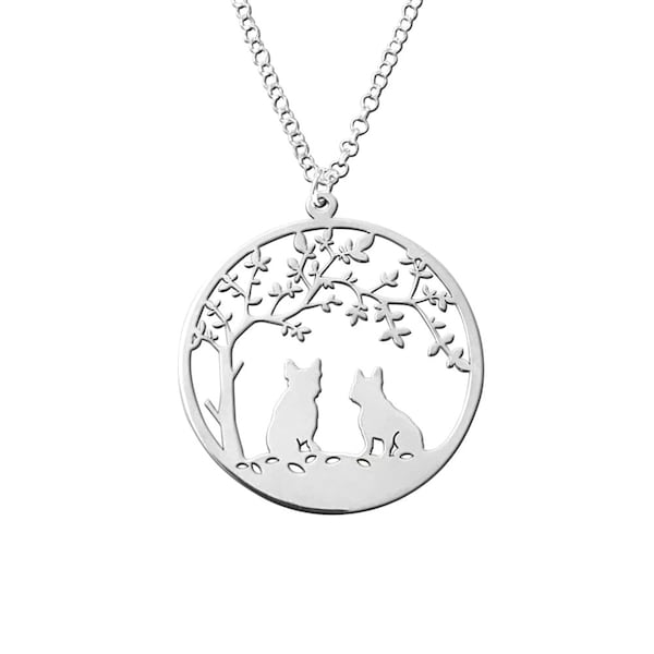 Collier bouledogue français - Pendentif bouledogue français arbre de vie plaqué argent/or 14 carats, cadeau bouledogue français pour amateur de Frenchie | ARBRE DE VIE