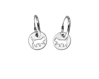 Cat Earrings - Silver 14K Gold Plated Charm Hoop Earrings, Kitten Lover Jewelry Gift |Walk
