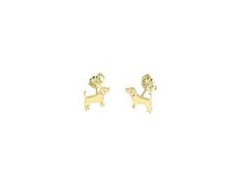 Beagle Jewelry, Gold Plated Stud Earrings, Gift for Her (Line)