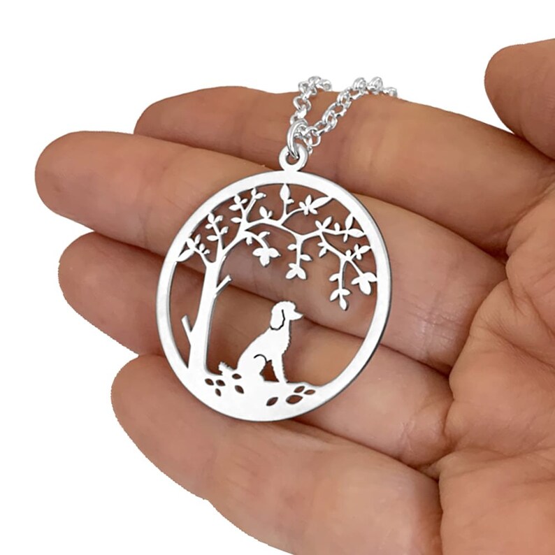 Silver Poodle Necklace Tree Of Life Pendant