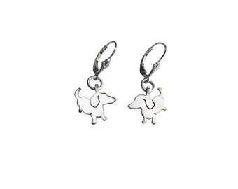 Dachshund Earrings - Silver Doxie Dangle Earrings, Sausage Dog Lover Jewelry Gift |UP