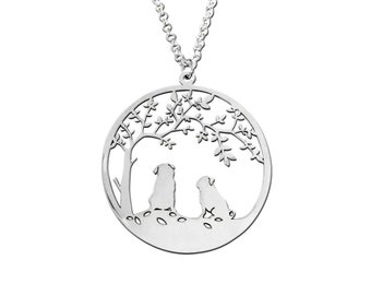 Pug Necklace, Sterling Silver Tree of Life, Jewelry (2 Dogs)