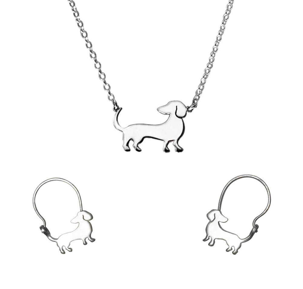 TEAMER Orecchino di Bassotto Carino Moda Cane Salsiccia Orecchino in acciaio inox Bassotto Amante Animale Gioielli Per Donne Uomini (Argento