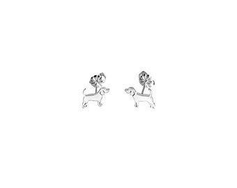 Beagle Earrings, Sterling Silver Studs, Dainty Dog Jewelry (Line)