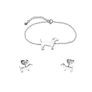 Jack Russell Bracelet and Stud Earrings Set - Silver / 14K Gold-Plated Dog Jewelry, Jack Russell Gift for Jack Russell Lover |LINE