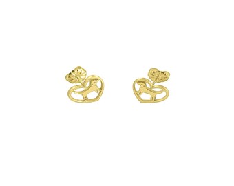 Beagle Heart Earrings, Gold Plated Studs, Dog Lover Jewelry (Heart)