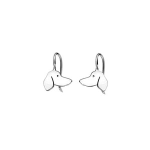 Dachshund Earrings - Silver Sausage Dog Ear Wire Drop Earrings, Doxie Lover Jewelry Gift |SIDE
