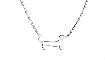 Dachshund Necklace, Sterling Silver, Dainty Dog Jewelry (Line)