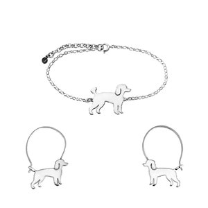 Poodle Bracelet and Hoop Earrings Set - Silver / 14K Gold-Plated Poodle Jewelry, Dog Jewelry, Poodle Gift for Poodle Lovers |LINE