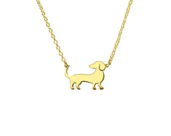 Collier teckel - Pendentif chien saucisse en argent plaqué or 14 carats, cadeau bijoux Doxie Lover | BEAUTÉ