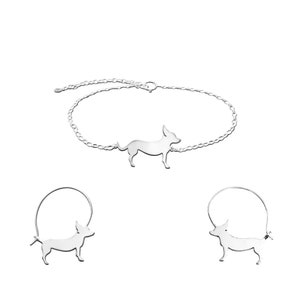 Chihuahua Bracelet Earrings Set - Silver 14K Gold Plated Hoop Earrings, Dog Lover Gift |LINE