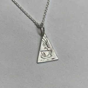 Pendant silver tea cup tea triangle holy smoke peace Zen