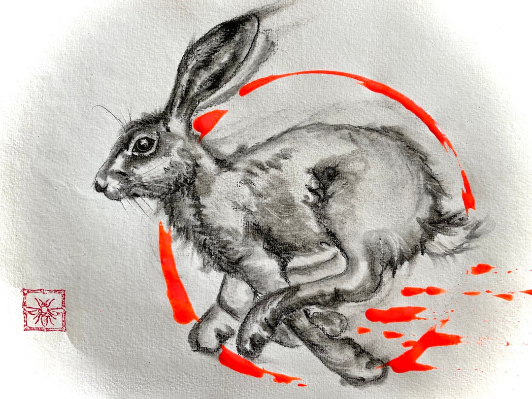 Original Charcoal Drawing 29 X 20 Cm Handmade Paper Bunny Easter Enso ...