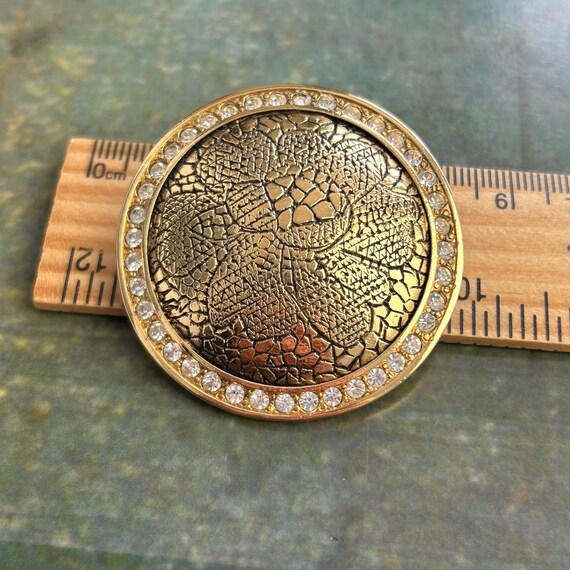 Broche Vintage Rochas Années 80 - Bronze Doré, Lourde, Occasion, Bijou De Couture