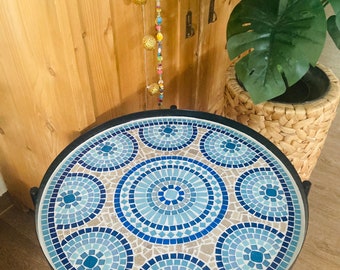 Table Mosaic, table d'appoint noir / bleu