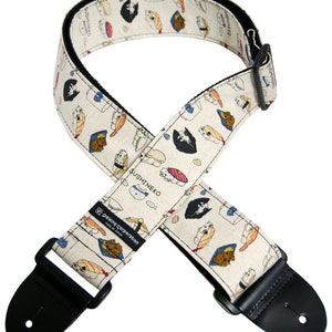 Daiking Guitar Strap SUSHI-CAT Cat Pattern Guitar Strap Made in Japan. For Guitar. For Fender or Gibson and more.