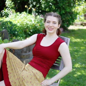 Jersey-Top Sommer-Top dunkelrot mit Raffung in der Taille