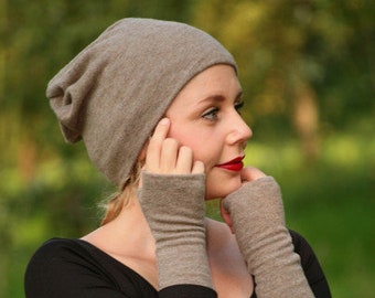 Mütze Beanie Merinowolle taupe