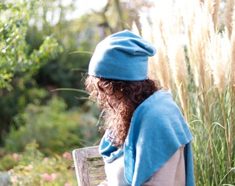 Mütze Beanie Merinowolle hellblau