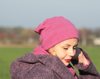 Mütze Beanie Merinowolle wildrose magenta