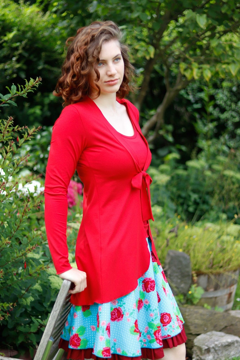 Sommerjacke Jerseyjacke Cardigan rot Bild 5