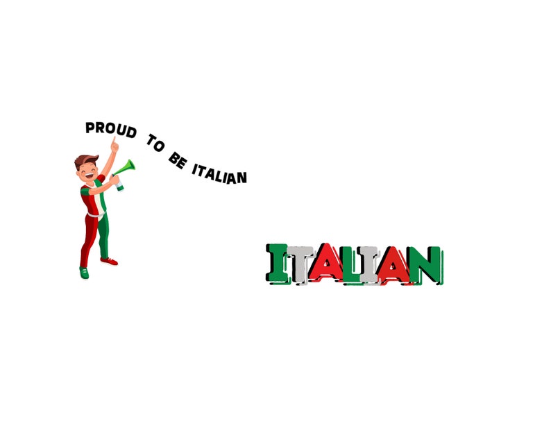 Peut inclure: Une illustration de dessin anim&eacute; d'une personne tenant un m&eacute;gaphone vert et criant "Fier d'&ecirc;tre italien". Le mot "italien" est &eacute;crit en grandes lettres avec les couleurs du drapeau italien.