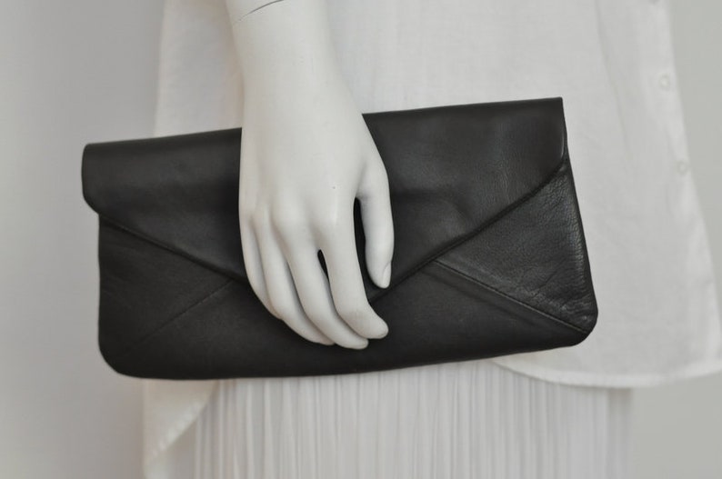 klassische Envelope Clutch, dunkelgraues Leder image 3