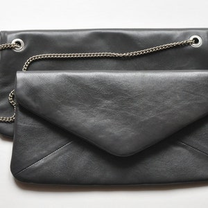 klassische Envelope Clutch, dunkelgraues Leder image 1