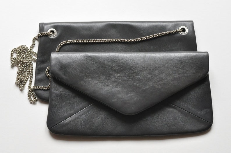 klassische Envelope Clutch, dunkelgraues Leder image 1