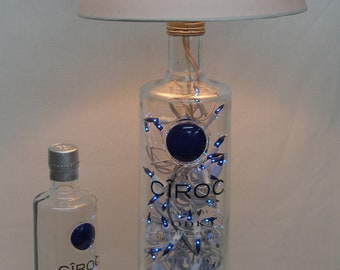 Giant Ciroc Snap Frost Blue 3 liter Bottle Table Lamp W\ White Cloth Shade
