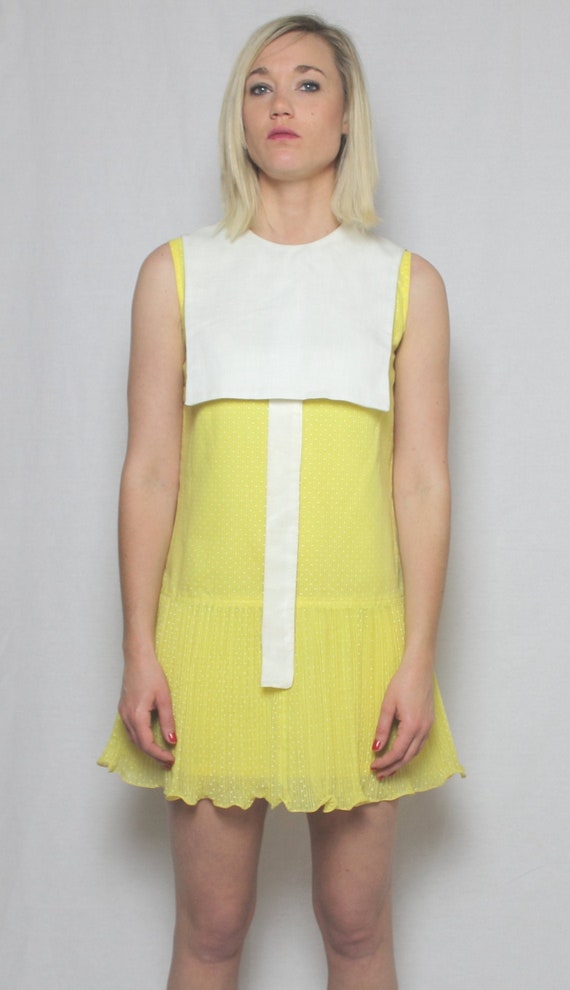 Rare 60s Vintage mini Sailor dress / pale Yellow W