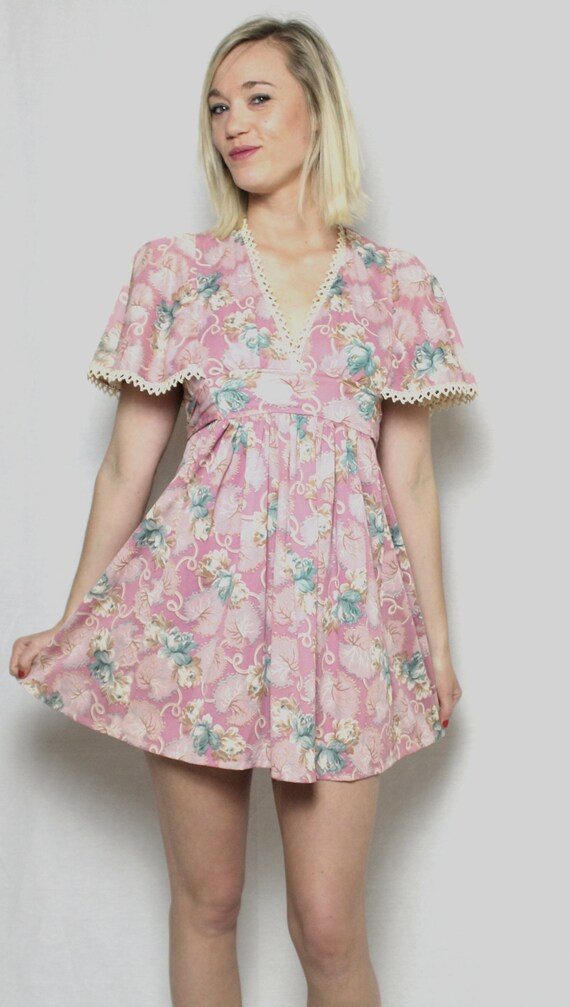 70s Vintage Mini floral dress / Festival Prairie P