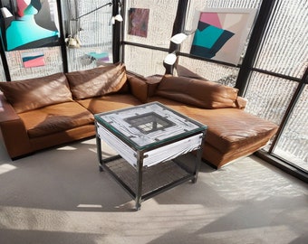 CHYRKA® living room table HALICZ white coffee table solid wood metal glass table wood glass loft handmade