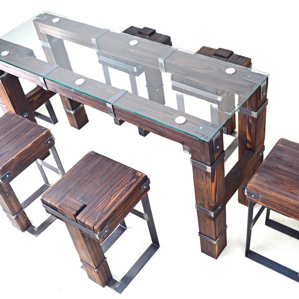 CHYRKA Table à Manger Table de Salon Loft Haut DROHOBYCZ Bar Vintage Design Industriel Fait Main Bois Métal