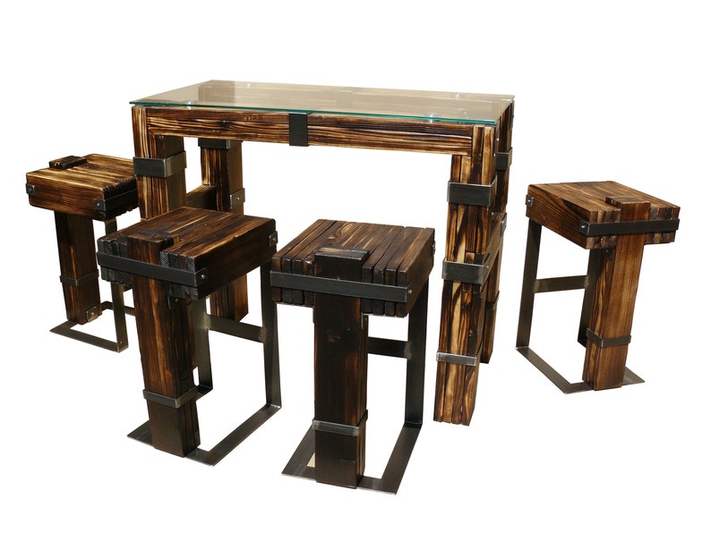 CHYRKA Dining Table Living Room Table High Loft DROHOBYCZ Vintage Bar Industrial Design Handmade Wood Metal image 4