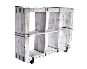 CHYRKA® Kommode Schrank Sideboard BORYSLAW-Weiss Massivholz TV Board Loft Vintage Bar Industrie Design Handmade Holz Glas Metall