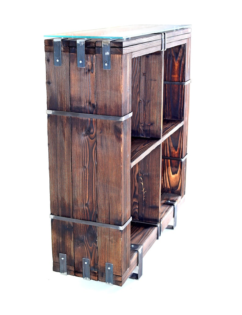 CHYRKA® dresser cabinet sideboard BORYSLAW solid wood TV board loft vintage bar industrial design handmade wood glass metal image 5