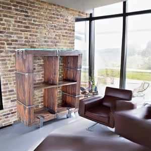 CHYRKA® dresser cabinet sideboard BORYSLAW solid wood TV board loft vintage bar industrial design handmade wood glass metal image 8