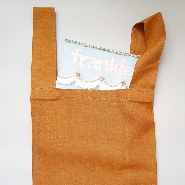 Handmade fox-colored tote bag made of linen, Fox-colored bag made of linen