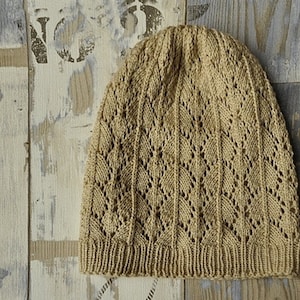 Knitting Pattern Beanie, Hat with Lace &quot;Leah hat&quot;