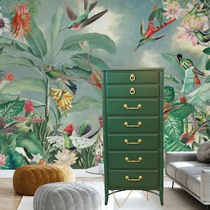Vintage Thomasville 1970&#39;s Henry Link Bali Hai Faux Bamboo 7 Drawer Emerald Green Tall Lingerie Dresser Chest  - FREE SHIPPING