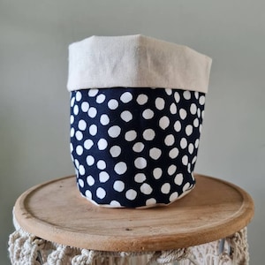Spotty pot plant cover. Pot plant cozy. Dress up your plants. Black and white. Spots. Pots of love boutique. Ryder