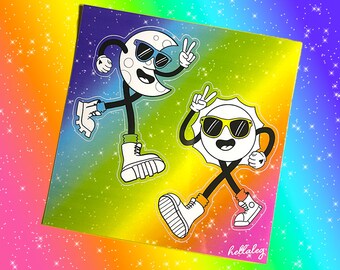 Sun & Moon Cartoon Illustration | Sticker Sheet