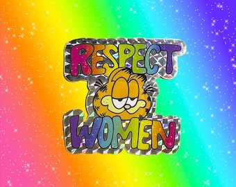 Respect Woman Orange Cat | Holographic Sticker